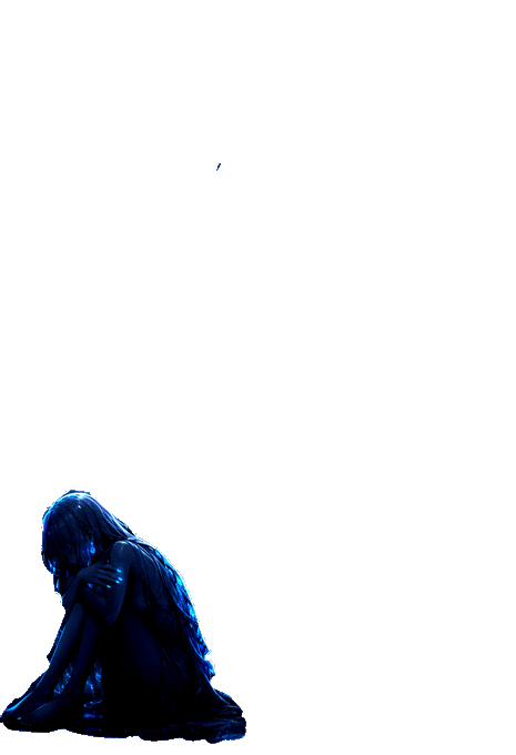 Blue seated figure on a white background before tap and hold